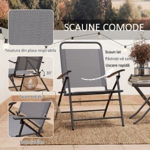 Set Mobilier de Grădină din 3 Piese cu Scaune cu Spătar Reglabil și Masă, 64x70x87 cm, Gri - Img 6