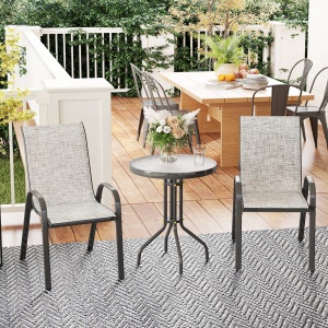 Set Mobilier de Grădină din 3 Piese cu Scaune Suprapozabile și Masă din Sticlă, 54x71x93 cm, Gri Închis - Img 2