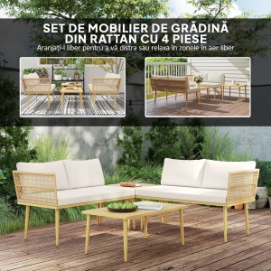 Set Mobilier de Grădină din 4 Piese cu 2 Canapele și 2 Măsuțe de Cafea, 116x65x70 cm, Alb Crem - Img 4