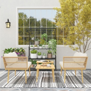 Set Mobilier de Grădină din 4 Piese cu 2 Canapele și 2 Măsuțe de Cafea, 116x65x70 cm, Alb Crem - Img 9