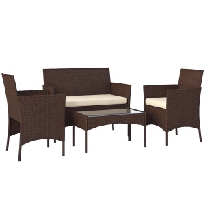Set Mobilier de Grădină din 4 Piese cu Canapea, 2 Fotolii și Măsuță de Cafea, 102x58x82 cm, Maro - Img 1