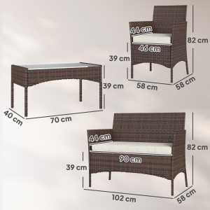 Set Mobilier de Grădină din 4 Piese cu Canapea, 2 Fotolii și Măsuță de Cafea, 102x58x82 cm, Maro - Img 3
