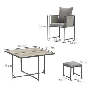 Set Mobilier de Grădină din 9 Piese cu Masă, 4 Fotolii și 4 Scaune, 110x110x75 cm, Gri - Img 3