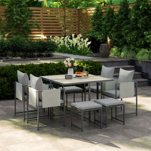 Set Mobilier de Grădină din 9 Piese cu Masă, 4 Fotolii și 4 Scaune, 110x110x75 cm, Gri - Img 9