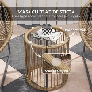 Set Mobilier din 3 Piese din Ratan pentru Grădină cu Scaune și Măsuță de Cafea, 72x73x77 cm, Natural - Img 7