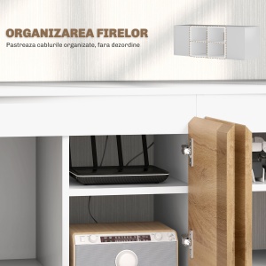 Set Mobilier TV și Dulap Suspendat cu 7 Rafturi și Raft Deschis, Mobilier pentru TV din PAL, 120x41x43,3 cm, Alb - Img 6