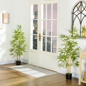Set Plante Bambus Artificiale cu 3 Trunchiuri cu Ghiveci, Plante Artificiale din PP și Metal, 15x15x120 cm, Verde - Img 2