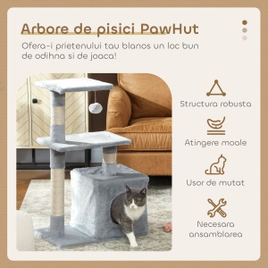 Șevalet de Zgâriat pentru Pisici cu Căsuță, 2 Platforme și Minge Gri - Img 4