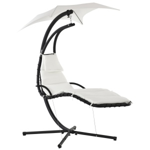 Sezlong Leagan Suspendat Relax Șezlong de Lux cu Acoperis, Crem - Img 1