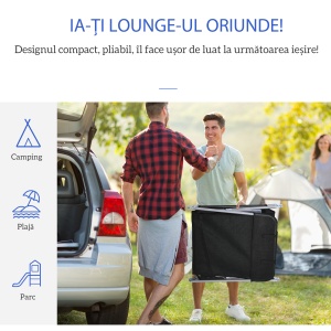 Șezlong Pliabil cu Spătar Reglabil pe 5 Niveluri și Pernă, Șezlong de Grădină cu Material Texteline, pentru Plajă Piscină Grădină, 182x56x28 cm, Negru - Img 6