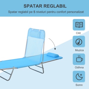 sezlong pliabil cu spatar reglabil si perna, 182x56x28cm - Img 4