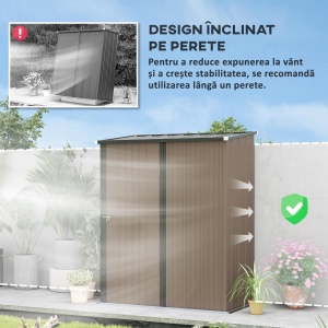 Sopron de Gradina din Otel Suport Scule, Magazie pentru Scule cu Zavor, 161.5x94.5x196cm, Maro - Img 6