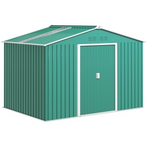 Șopron pentru Unelte cu Acoperiș Înclinat și Uși Glisante Duble, 277x195x192 cm, Verde Închis - Img 1