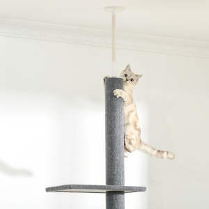 Stâlp de Zgâriat pentru Pisici pe 4 Niveluri și Fixare pe Tavan Reglabil, 43x27x228-260 cm, Gri - Img 8