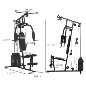 Statiune fitness cu greutati de 45kg pentru antrenament profesional la tine acasa, din otel, 135x103x210cm, Negru - Img 3
