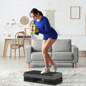 Step Aerobic Reglabil pe 3 Nivele 10/20/30 cm, Step Aerobic Antiderapant cu Capacitate 250 kg, 77x37x16 cm, Gri - Img 2