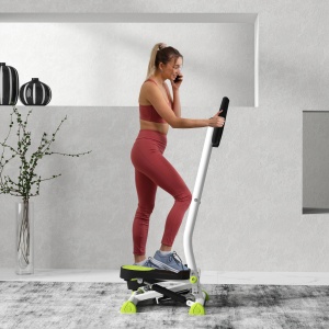 Stepper cu Mânere și Monitor LCD cu Pedale Antiderapante, 55x44x108 cm, Alb și Verde - Img 2