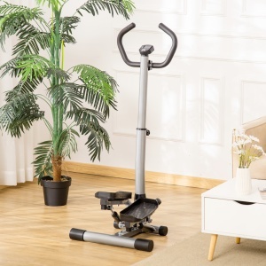 Stepper cu Monitor LCD, Mânere Reglabile și Benzi Elastice, Negru și Argintiu - Img 2