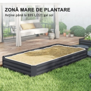 Strat de Grădină Înălțat Galvanizat cu Partea Inferioară Deschisă, 240x120x30 cm, Gri - Img 4