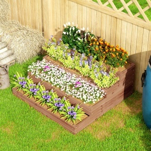 Strat Înălțat de Grădină cu 4 Niveluri, Jardinieră de Balcon cu Bază Deschisă și Căptușeală, 113x113x46 cm, Maro - Img 8