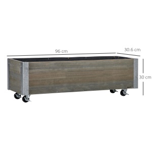 Strat Înălțat de Grădină cu Roți, Frână și Strat din Nețesut cu Orificii de Drenaj, 96x30.6x30 cm, Gri Deschis - Img 3
