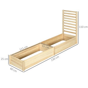 Strat Înălțat pentru Grădină cu Spalier și Fund Deschis, 230x60x110 cm, Lemn Natural - Img 3