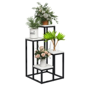 Suport de Flori pe 4 Niveluri, Raft de Colt pentru Plante, Suport pentru Ghivece, 34x34x70 cm, Negru - Img 1