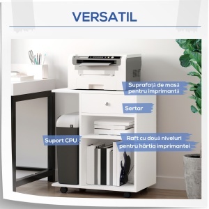 Suport Mobil pentru Imprimanta – Cu Sertar & Raft Reglabil - Img 4