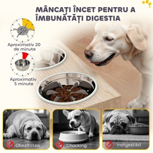 Suport pentru boluri pentru câini cu 2 boluri de 2L și dulap inferior, din lemn, 60x30x35,5 cm, stejar - Img 7