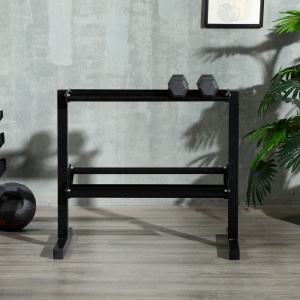 Suport pentru Gantere pe 2 Niveluri, Organizator Stabil de Depozitare a Greutăților, 92.5x50.5x80.5 cm, Negru - Img 6