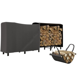 Suport pentru Lemne din Metal cu Suport Reglabil, Geantă de Transport și Husă Impermeabilă, 240x36x99 cm, Negru