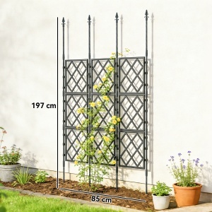 Suport pentru Plante Cățărătoare Înalt Pliabil, Grilaj pentru Cățărătoare din Grădină din Oțel cu Decorațiuni, pentru Roșii, Flori, Mazăre, Legume, Montaj DIY, 85x197 cm, Negru - Img 3