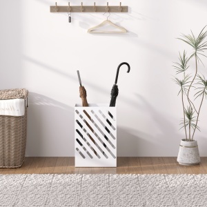 Suport pentru Umbrele cu Tavă pentru Colectarea Picăturilor și 4 Cârlige, 28x14x41 cm, Alb - Img 9