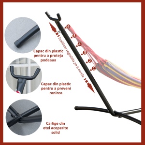 Suport Schelet pentru Hamac Reglabil Max. 150 Kg, Negru, 280x120x110cm - Img 4