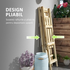 Suport Vertical pentru Plante cu 3 Nivele din Lemn de Brad, 100x36x112 cm, Culoare Lemn Natural - Img 5
