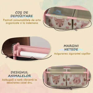 Tablă de Scris 3 În-1 pentru Copii 3-8 Ani din Lemn, 54x46,5x93 cm, Roz - Img 5