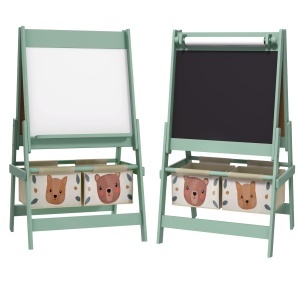 Tabla pentru copii 3 in 1 cu 2 containere sevalet de arta din lemn pentru copii 3-8 ani verde pentru scoala mobilier camera copilului birou pentru copii mici - Img 1
