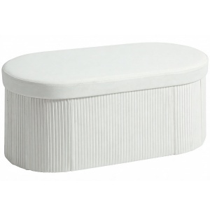 Taburet cu Spațiu de Depozitare Pliabil, Bancă Modernă Tapițată cu Material Catifea, Suport pentru Picioare cu Compartiment de 72L pentru Living și Dormitor, 76x38x35 cm, Crem
