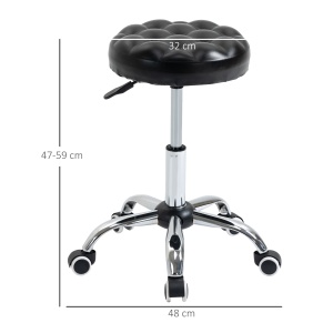 Taburet Reglabil pe Inaltime cu 5 Roti Pivotante, din Otel, Spuma de Cauciuc si Imitatie de Piele, Ф48x47-59lcm, Negru - Img 3