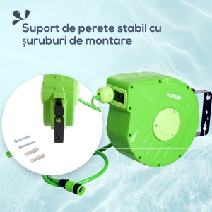 Tambur cu Furtun Retractabil Automat, Pivotant la 180°, 35,5x11,5x27,5 cm, Verde - Img 6