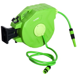 Tambur Portabil pentru Furtun Montat pe Perete cu Derulare Automata, 47,5x15,5x35,5 cm, Verde - Img 1