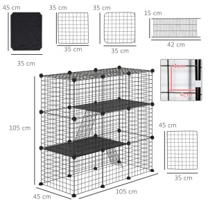 Țarc Modular pentru Animale de Companie de Talie Mică, cu Panouri și Accesorii, 105x45x105 cm, Negru - Img 3