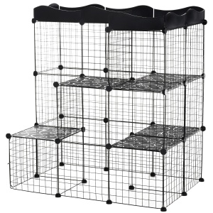 Țarc Modular pentru Animale de Talie Mică, cu Panouri și Accesorii, 105x70x116 cm, Negru - Img 1