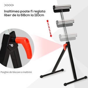 trepied cu Role si Inaltime Reglabila din Metal, Design Pliabil care Economiseste Spatiu cu Rulmenti cu Bila, 44x50x68-110 cm, Negru si Argintiu - Img 5