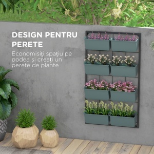 Trepte pentru Plante, 8 Ghivece Stivuibile, Rezistente la Intemperii, 52,5 x 14 x 90 cm, Gri + Negru - Img 4