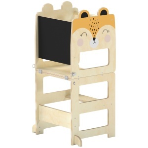 Turn Montessori pentru Copii 2-5 Ani cu Tablă și Măsuță, Scăunel pentru Copii din Placaj, 57x39x93 cm, Culoare Lemn - Img 1