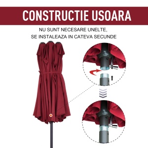 Umbrela cu deschidere dubla de Gradina in otel si poliester, Ros - Img 6