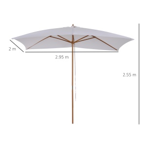 Umbrela de Gradina 2x3 m, Umbrela Parasolar Impermeabila din Lemn Lacuit cu Copertina Detasabila, Alb - Img 3