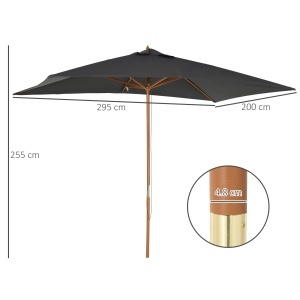 Umbrelă de Grădină 2x3m din Lemn și Bambus cu 8 Stecche și Acoperire din Poliester, Gri Închis - Img 3
