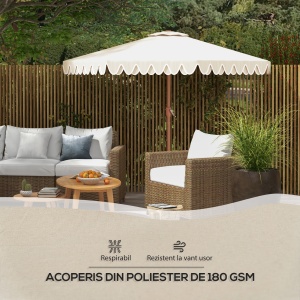 Umbrelă de Grădină cu Deschidere cu Manivelă, Fald Dublu şi Înclinabil, 2.7x2.4 m, Alb Crem - Img 6